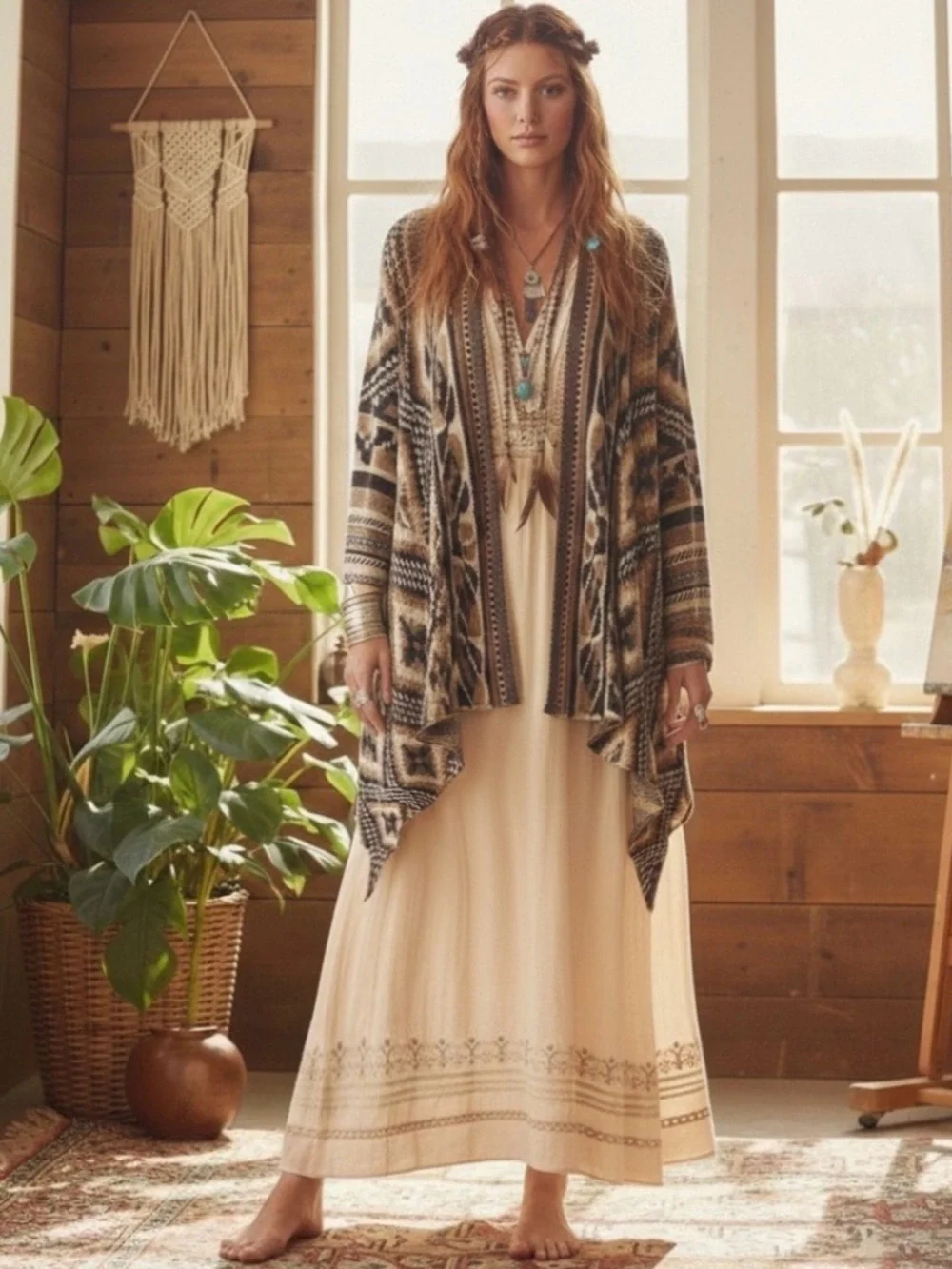 Free People Aztec Bohemian Southwestern Knit Cardigan Sweater S Wool Blend